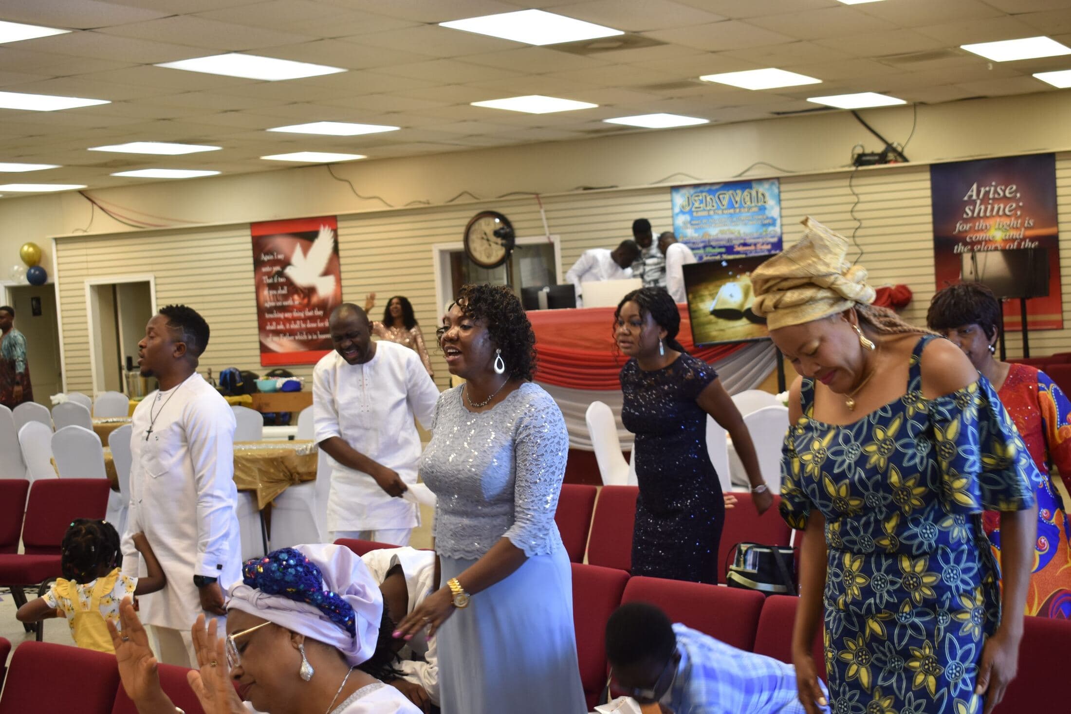 The congregation worshipping during a Sunday service